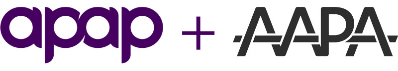 The image shows the apap logo in purple, a plus sign, and the AAPA logo in black.